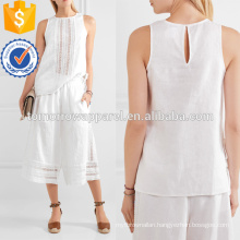White Linen and Crochet Cotton Top Manufacture Wholesale Fashion Women Apparel (TA4143B)
